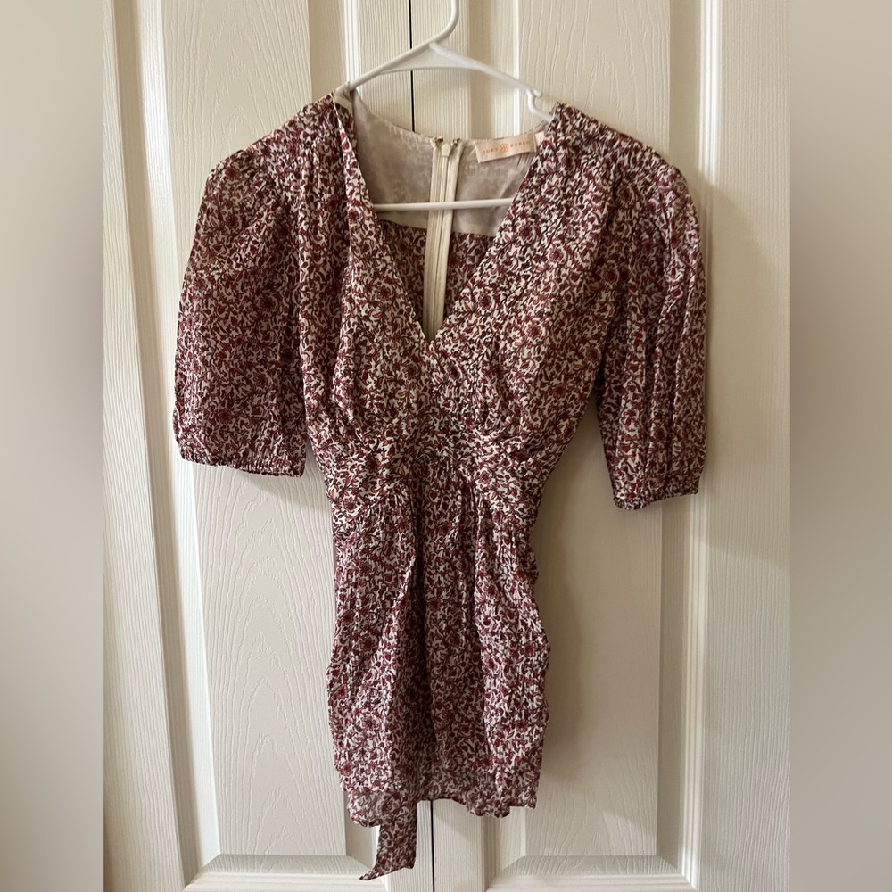 Tory Burch Cream and Red Patterned Fabric